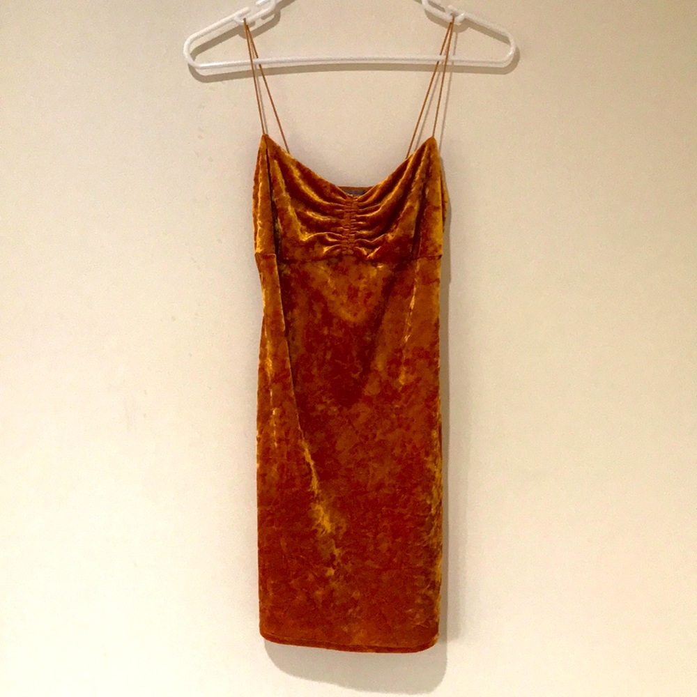 Urban Outfitters Small-Petite Body-con Crushed Velvet Dress in Orange Gold